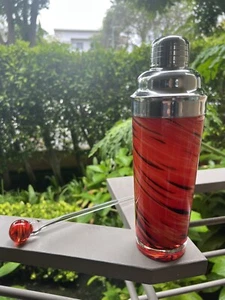 Agitatore Margarita o Martini soffiato a mano rosso/arancione con mescolanza rosso/arancione - Foto 1 di 4