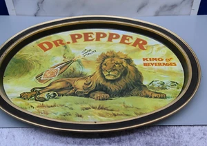 Vintage 1979 Dr. Pepper King of Beverages Lion Oval Tin Metal Serving Tray - Picture 1 of 6
