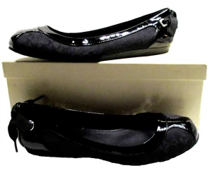 COACH Black Ballet Flats Fabric Patent Logo Bow Slip On Shoes REAGAN SIG C 8.5M - Picture 1 of 24