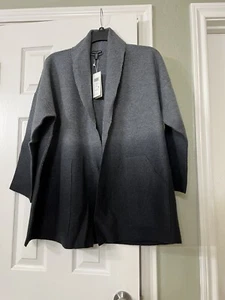 M NWT $448 EILEEN FISHER ASH/ BLACK OMBRE BOILED WOOL SHAWL COLLAR KIMONO JACKET - Bild 1 von 12