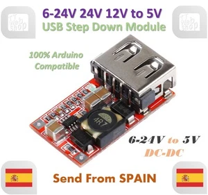 6-24V 24V 12V to 5V USB Step Down Module DC-DC Converter - Imagen 1 de 7