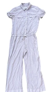 Vineyard Vines Utility Jumpsuit Womens 6 Khaki Short Cuffed Sleeve Elastic Waist - Picture 1 of 21