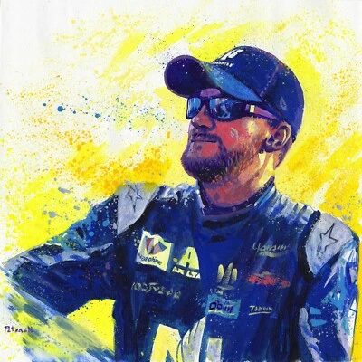 NASCAR Dale Earnhardt Jr. Arte de pintura al óleo acrílico original retrato por artista Foto 1 de 4