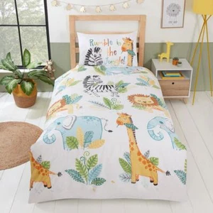 Rumble In The Jungle Single Duvet Cover & Pillowcase Set Kids Lion Zebra Hippo - Picture 1 of 3