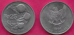 INDONESIEN 25 RUPIAH 1994 UNC NUSMUSPFLANZE (MYRISTICA FRAGRANS) MIT BEZEICHNUNGEN - Bild 1 von 1