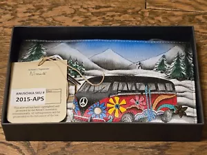 Anuschka Genuine Hand Painted Bifold Snap Wallet - Apres Ski - VW Minibus NWT - Picture 1 of 4
