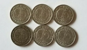 DEUTSCHLAND LOT VON FÜNF 50 PFENNIG VON 1928 A - J REICHPFENNIG SELTENER KURSMÜNZENSATZ  - Bild 1 von 4