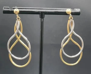 Two Tone Yellow + White 14k Gold Dangle Earrings - Picture 1 of 4