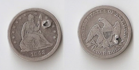 USA  Quarter, Seated Liberty type 1842 O holed Cover