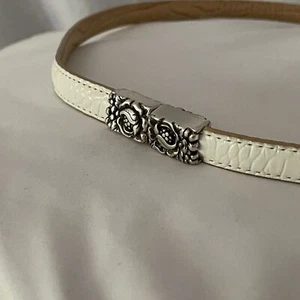 Vintage Brighton Reversible White/ Tan Leather Belt with Flower Detail Size L/34 - Picture 1 of 6