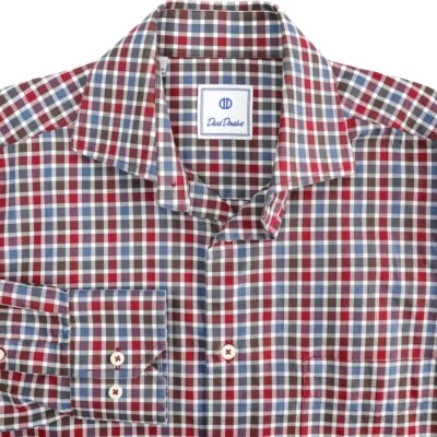 David Donahue Spread Collar Multicolor Plaid Casual Dress Shirt Mens Small Slim - Image 1 of 4