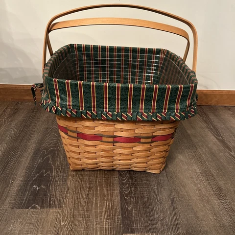 Longaberger 1995 RED Holiday Hostess Evergreen Basket Set, Liner & Protector Cover