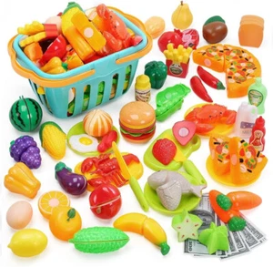 100 PCS Cutting Play Food Toy for Kids Kitchen, Pretend Fruit & Vegetables Ac... - Picture 1 of 6