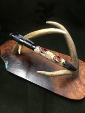 Hand Turned Clip Bolt Action Pen Made/W Fossil Pre 1900 Tooth Anodized Black