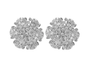 Orecchini a grappolo con diamanti tondi grandi 5,00 ct. TW in supporti posteriori a palo 18 kt - Foto 1 di 6