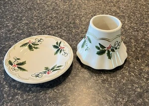Yankee Candle Small Candle Shade and Plate Set Holly Design Great Condition - Picture 1 of 10