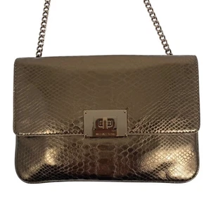 Michael Kors Sloan Metallic Bronze Python Embossed Leather Clutch Shoulder Bag - Picture 1 of 15