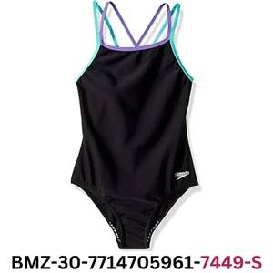 Speedo Girl's Swimsuit One Piece Solid Cross Back Multi Straps, Size 12 ~ BMZ30 - Picture 1 of 8