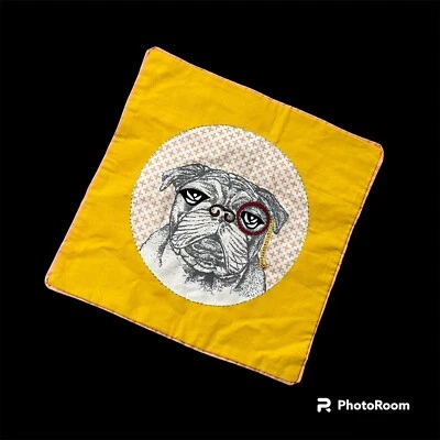 Yellow Throw Pillow Cover Dog Pillowcase Decorative Monocle Bulldog Pug Kitschy - Image 1 of 4
