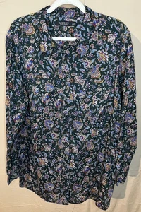LAUREN RALPH LAUREN Green Paisley Button Up Long Sleeve Shirt Women’s 3X - Picture 1 of 6