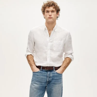 ¡¡NUEVO CON ETIQUETAS!! Hombre J. Camisa de lino irlandesa CREW Baird McNutt blanca lisa preppy mediana Foto 1 de 4