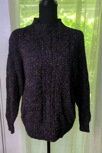 VTG Liz Claiborne Petites Cable Knit Purple Tweed Sweater, Silk Blend, Size M - Picture 1 of 10