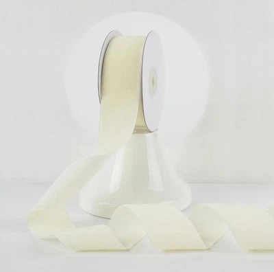 Ivory Velvet Ribbon 1-1/2 Inch Single Face Nylon Velvet Ribbon 10 Yards VC493 - Image 1 of 4