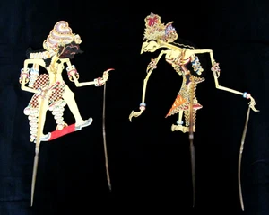 Vtg Javanese Wayang Kulit Shadow Puppet 13” + Rods Indonesia Handmade - Picture 1 of 6