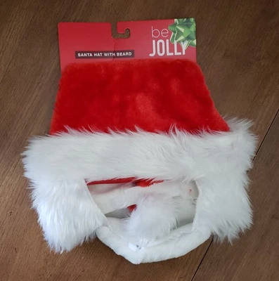 Santa Claus Hat With Beard Christmas Costume White Beard Adult NEW NWT - Image 1 of 4