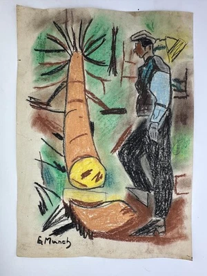 Pintura artística Edvard Munch certificado de autenticidad dibujo original papel vintage firmado Foto 1 de 3