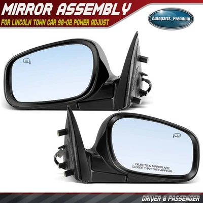 2x Mirror Assembly w/ Power Adjust & Manual Fold for Lincoln Town Car 1998-2002 - Image 1 of 4