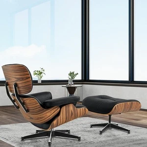 Palisander Lounge Sessel Stuhl und Ottoman Top-Grain-Leder Lounge Chair & Hocker - Bild 1 von 15