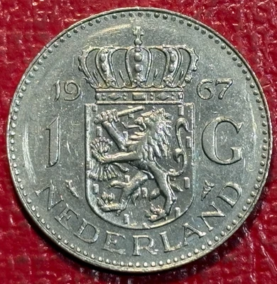 HIGH GRADE AU  1967 NETHERLANDS  1 GULDEN COIN-NOV060 - Image 1 of 2