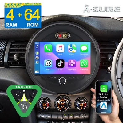Carplay 4+64G Android 15 Autoradio Navi WiFi für BMW Mini Cooper F55 F56 Low end - Bild 1 von 4
