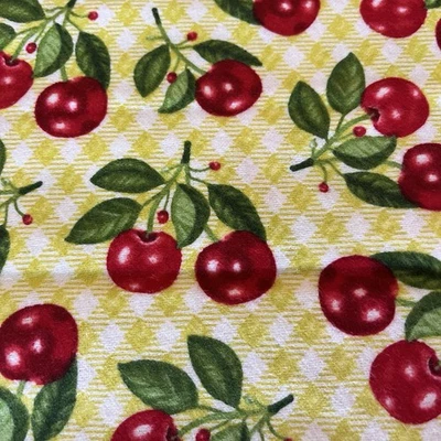 TELA DE FRANELA CEREZAS SOBRE AMARILLO GINGHAM Coqueta de algodón por T Yd Joann Foto 1 de 4