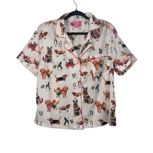 Isaac Mizrahi Sleepwear Size Large Pajama Top Rainbow Dogs Cute - Picture 1 of 6