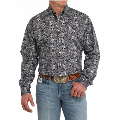 Camisa Cinch Púrpura Negra Paisley Manga Larga Botón Occidental Arena Talla Pequeña Foto 1 de 4