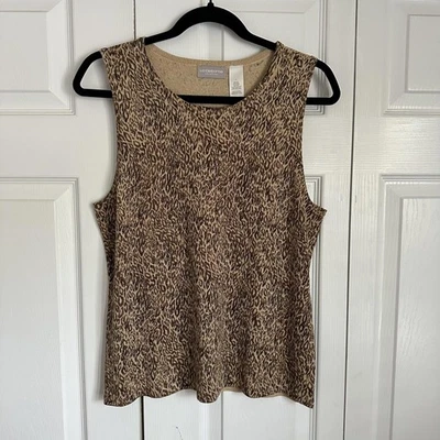Camiseta sin mangas Liz Claiborne Collection para mujer L leopardo mezcla de seda metálica brillante Foto 1 de 4