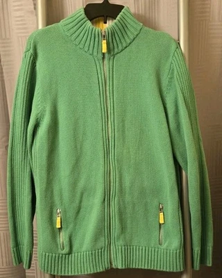 Lands End Womens Sweater Cardigan XL 18-20 Green Heavyweight Ribbed Zip Up Y2K - Image 1 of 4