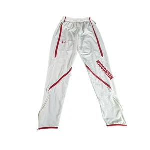 Under Armour Wisconsin Track Pants SM White ColdGear Warm-Up Zippered Legs - Picture 1 of 12