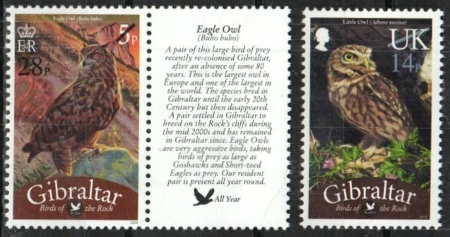 Gibraltar Stamp 1411-1412  - Owls surcharged - Image 1 of 1