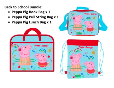 Neu! Offizielles Peppa Pig Schulanfangspaket, Brotzeittasche, Büchertasche, PE/Schwimmtasche