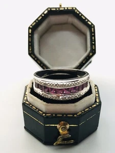Bague or blanc 9 carats diamant rhodalite grenat 375 femme excellent état Q - Photo 1/8