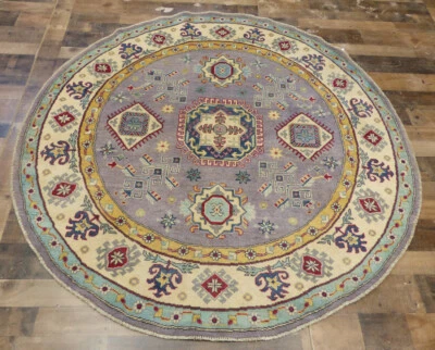 6'x6' Round New Fine Hand Knotted wool Pak Super Kazak Oriental area rug carpet - Image 1 of 4