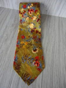Corbata Steffano Milano Verde Amarillo Floral Girasol Rosa Seda Hecha en Italia - Imagen 1 de 8