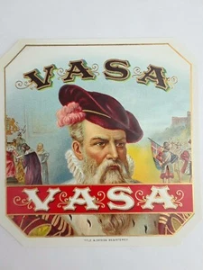 Caja de cigarros vintage Vasa etiqueta conquistador litografía pluma en tapa - Imagen 1 de 1