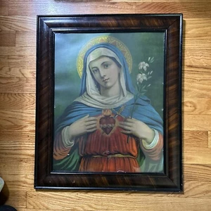 DE COLECCIÓN ANTIGUA ITALIA Virgen María Color Vivo Litografía En Marco Original BELLEZA AÑOS 1800 - Imagen 1 de 15