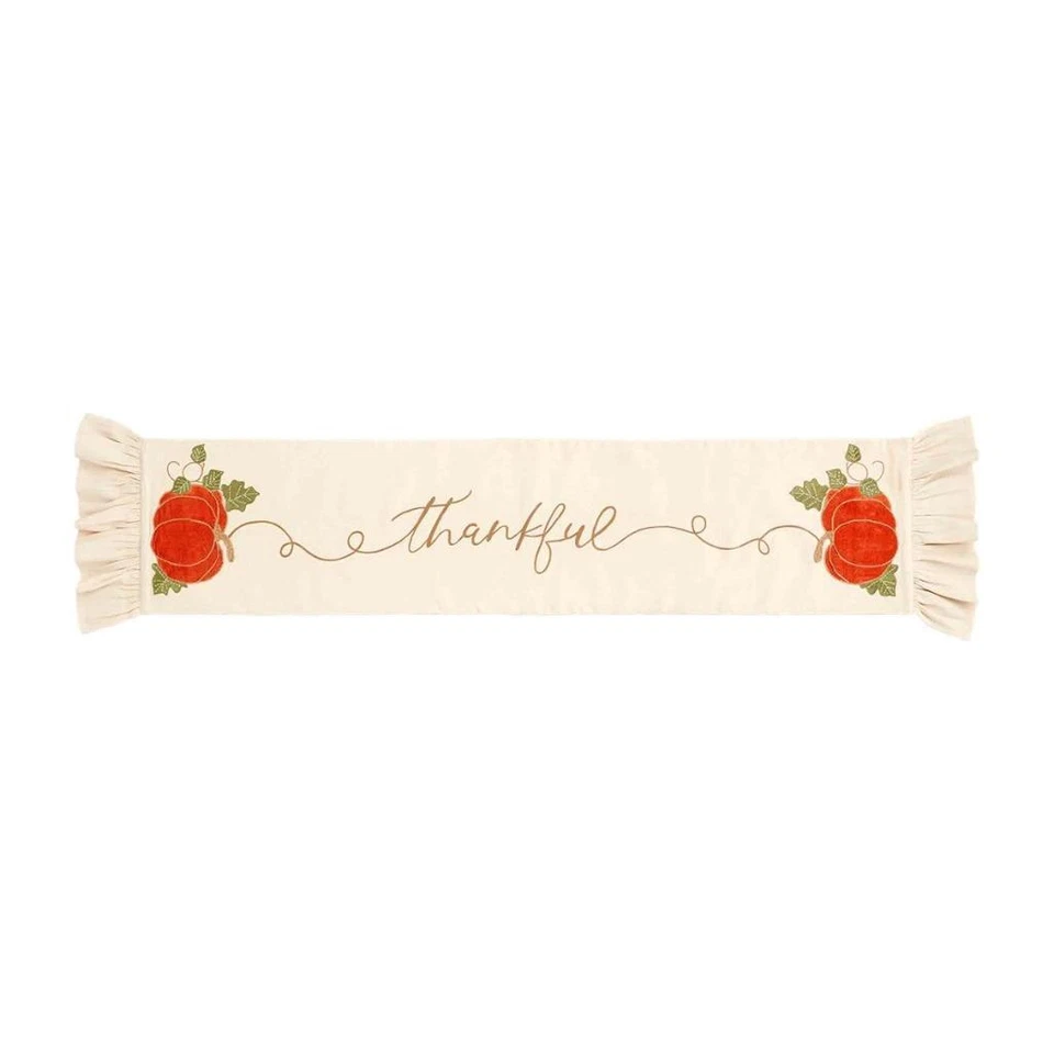 Mud Pie Home THANKFUL Pumpkin Applique Ruffled Thanksgiving Table Runner - Image 1 of 1