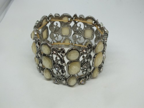 OFF WHITE Splendido Bracciale Elastico Tono Argento Strass Trasparenti Off White Cabs 1 5 8" W