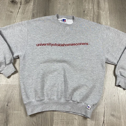 Vintage 90’s Oklahoma Sooners Sweatshirt Gray - Russell Athletic - Size Medium M Cover